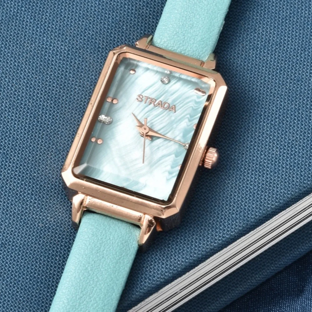 Blue Green Faux Leather Strap Watch